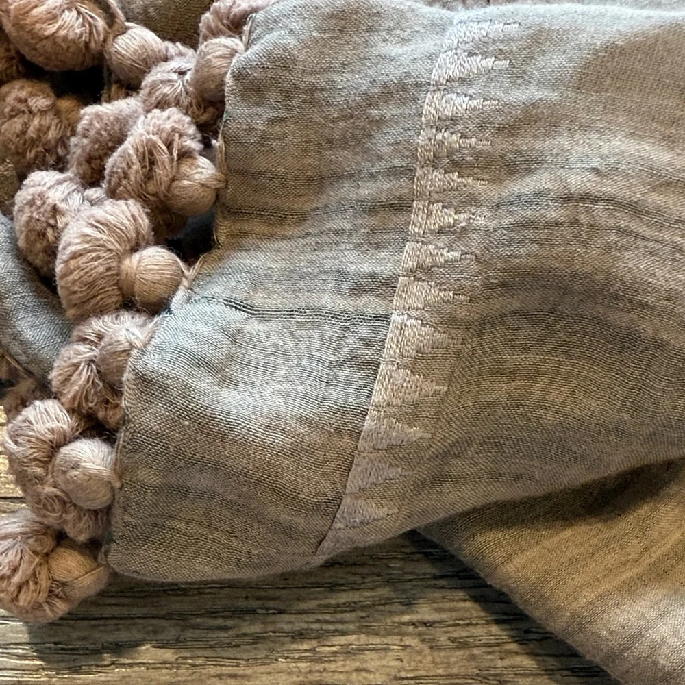 Matta Taupe Scarf with Pom Pom Trim - Picture 5 of 9